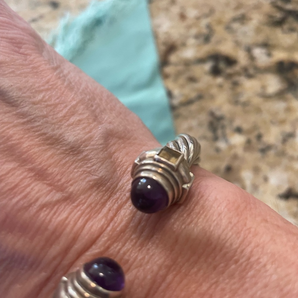 Designer 925 Sterling hinged cuff 5 mm amethyst, topaz, garnet, citrine. Lovely! - Picture 4 of 9